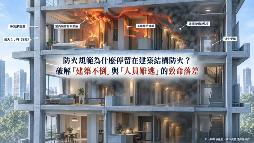 建築結構防火規範與室內材料熱失控落差剖析圖:結構不倒與逃生時間的對比解析