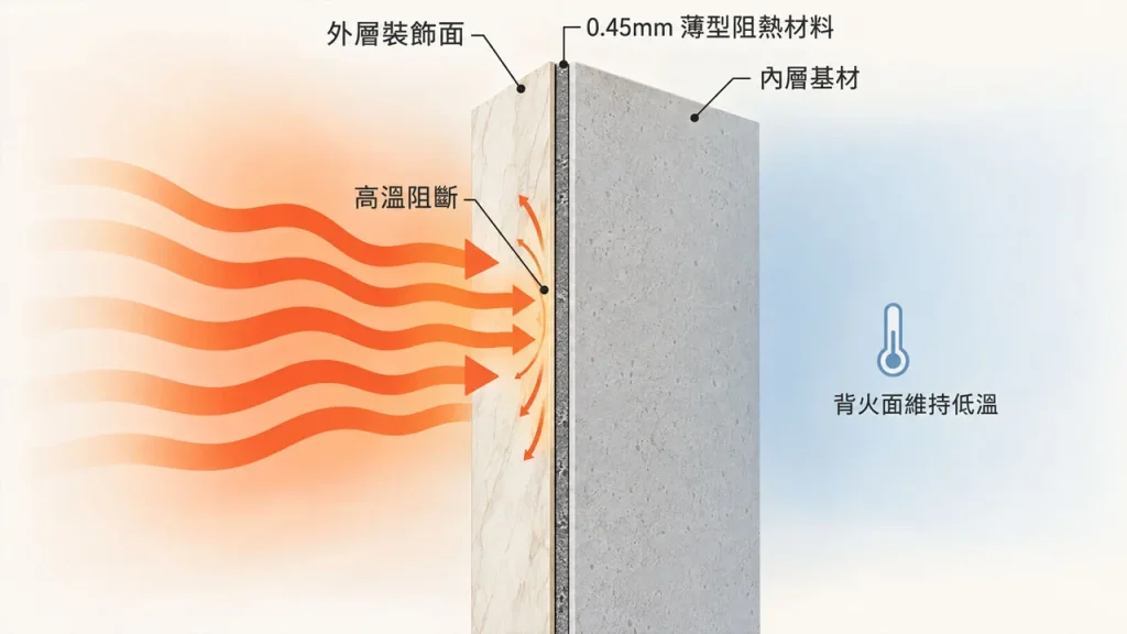 薄型阻熱材料應用結構圖:打造兼具阻燃與背火面阻熱的熱能管理防線